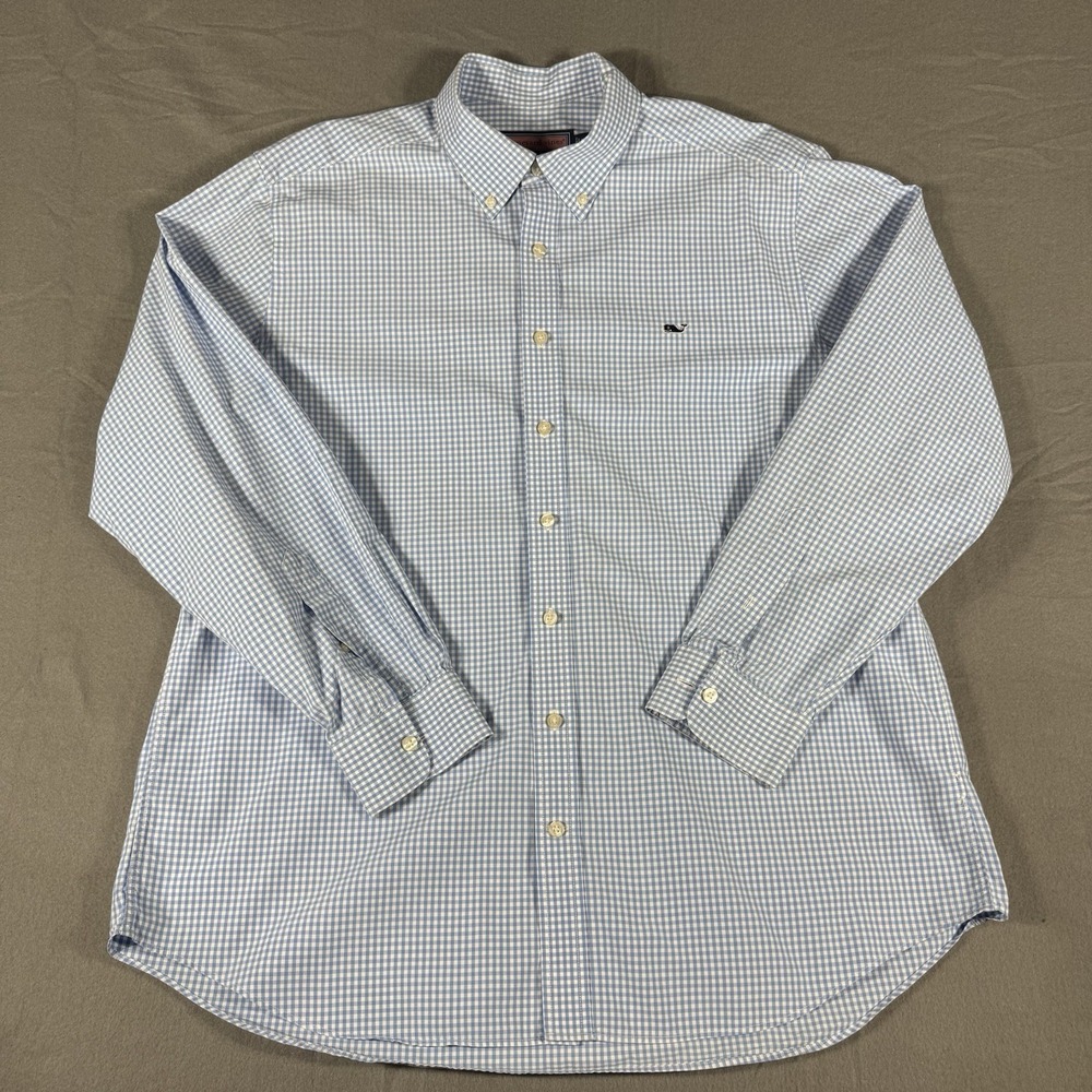 Vineyard Vines Whale Shirt Mens XL Slim Fit Blue Gingham Button Down Dress Shirt